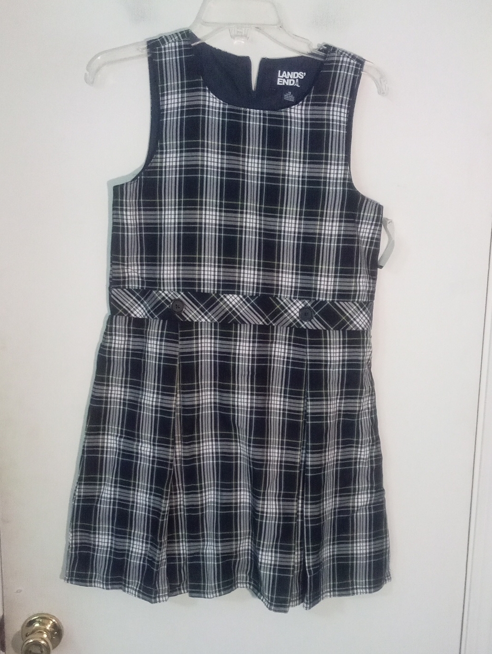 *Lands' End Navy and White Plaid Girls' Sleeveless School Dress 12 NWT $45
